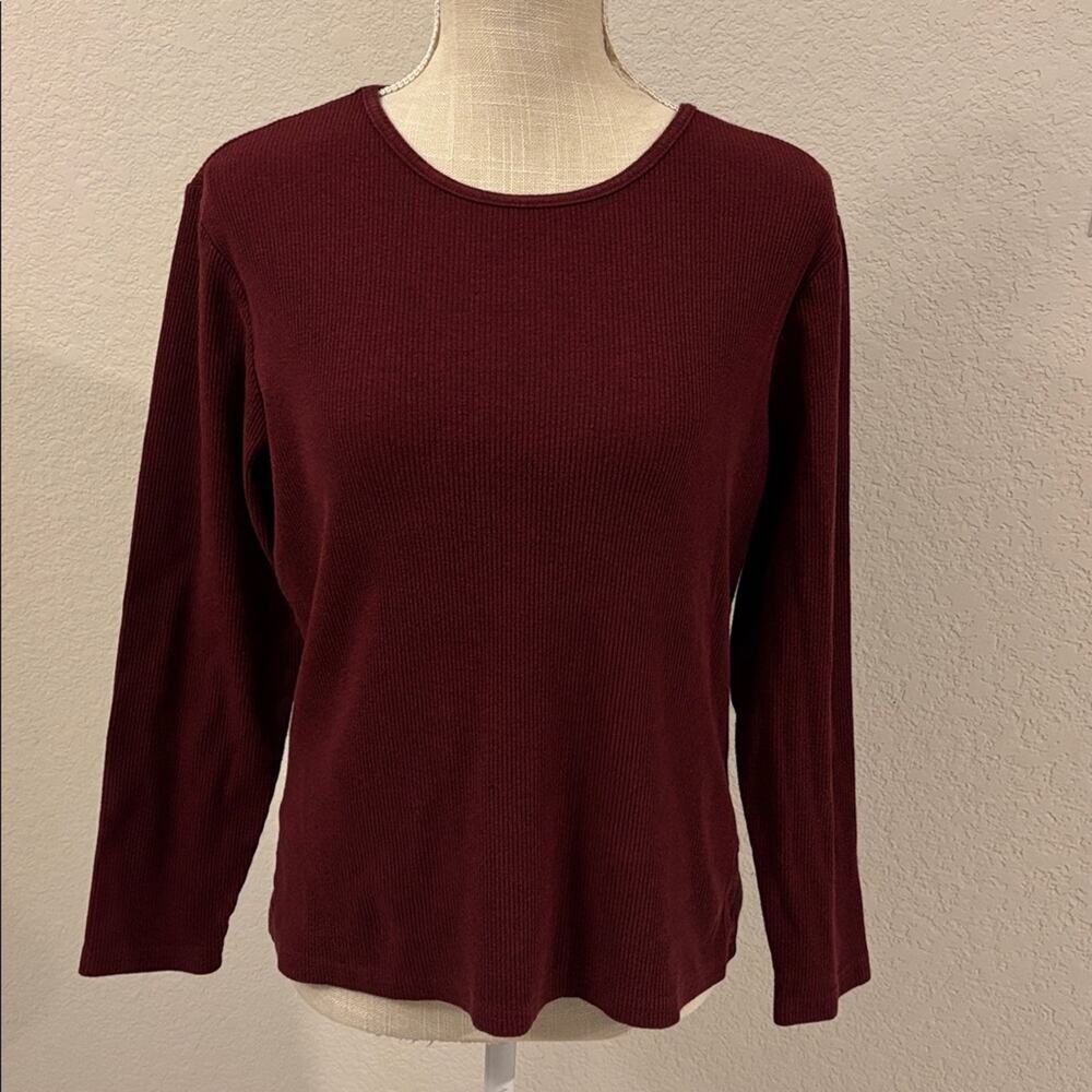 St. John's Bay Red Burgundy Knit Top Shirt Base Layer Cotton Blend Petite - M